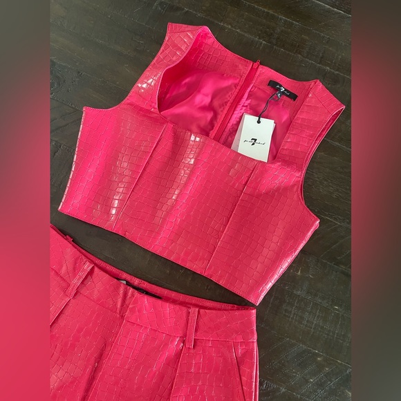 NWT 2pc 7 For All Mankind Pink Croc Leather Corset Crop Top Shorts Set Sz Small - Picture 6 of 16
